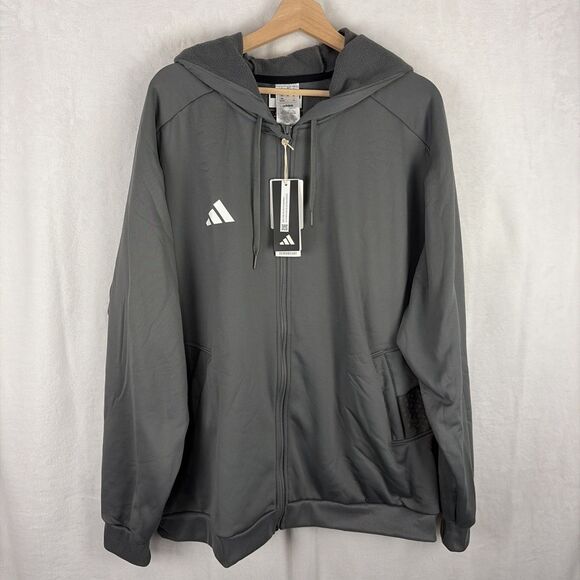 adidas Training Full Zip Hoodie Grey Casual Athletic Outerwear Sz 2XL HR5162 NWT - Picture 1 of 7